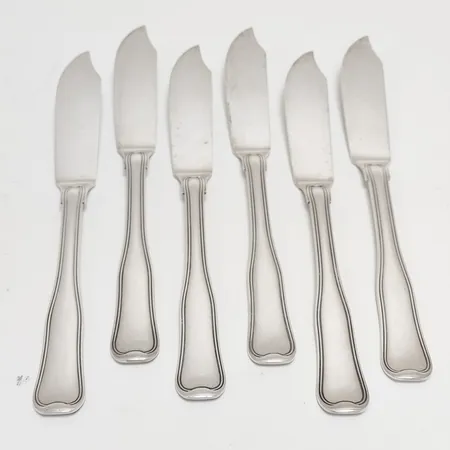 6 Fiskknivar Georg Jensen, originallinda, 925/1000 silver Vikt: 366,9g Vikt: 366,9 g