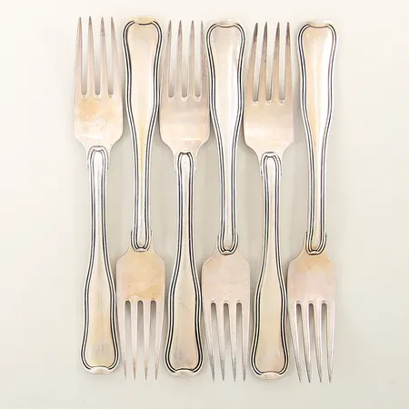 6 Bordsgafflar modell Old Danish Georg Jensen längd 17cm silver 925/1000 Vikt: 316,4 g