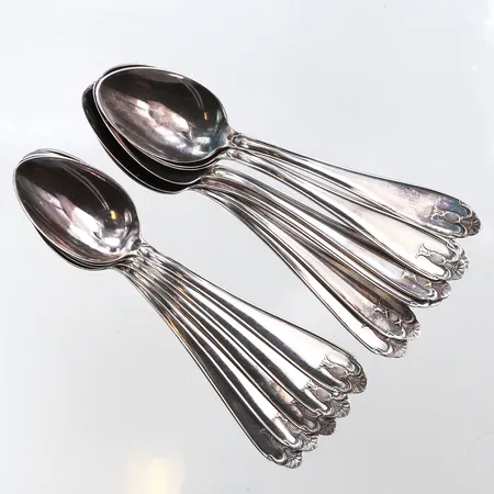 12 Kaffeskedar, modell Vasa, gravyr, 830/1000 silver.  Vikt: 130 g