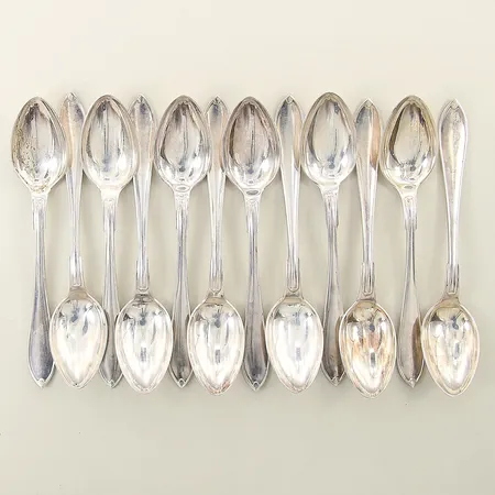 12 Kaffeskedar modell Svensk spetsig GAB längd 12cm silver 830/1000 Vikt: 161,3 g