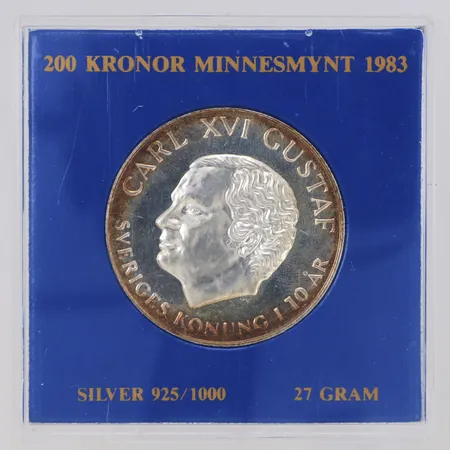 Minnesmynt 200kr år 1983, plastetui, 925/1000 silver Vikt: 27 g