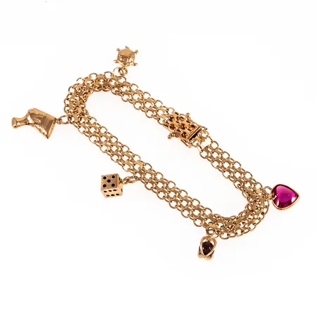 Armband X-länk med fem berlocker 19cm bredd 7,5mm 18K 13,4g.