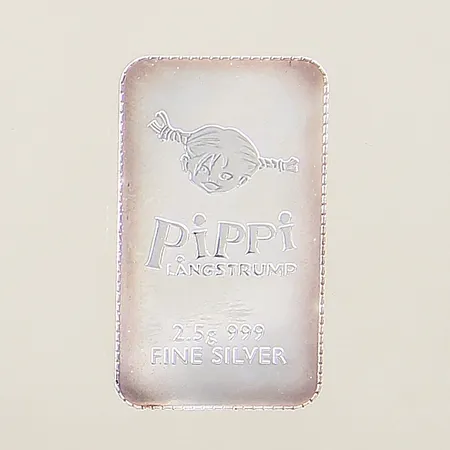 Silvertacka Pippi Långstrump 75 år 24x13mm defekt plastetui silver 999/1000 Vikt: 2,5 g