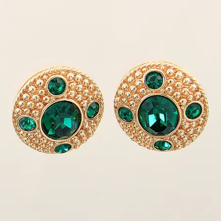 Örhängen med gröna stenar Swarovski 27x25mm stenar med smärre nagg gulmetall