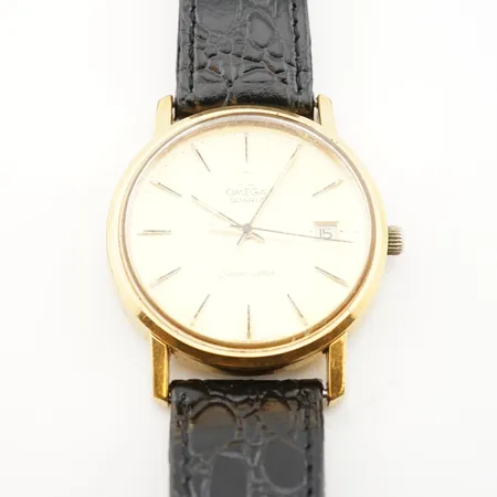 Herrur Omega Seamaster,  gulmetall, ca 36mm, batteribyte krävs, inga tillbehör