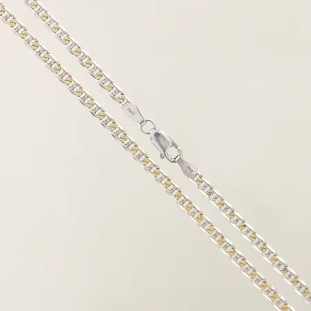 Kedja manglad Pansar längd 55,5cm bredd 3mm vitguld, detaljer i gulguld  18K  Vikt: 11,1 g