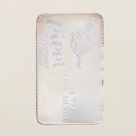 Silvertacka Pippi Långstrump 75 år 24x15mm plastetui silver 999/1000 Vikt: 5 g