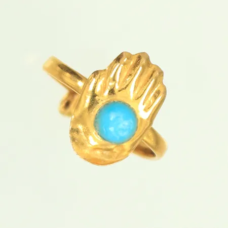 Ring med turkos pärla reglerbar storlek (defekt, bucklig) 21K, 0,7g