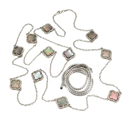 Collier + Halsband silver 835-925/1000, bristningar/defekter, flera stenar saknas, bruttovikt 44,3 gram Vikt: 44,3 g