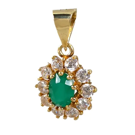 Carmoséhänge, 14K guld, grön sten 5 x 7 mm, Cubic Zirconia, längd inkl. ögla 21 mm, bredd 12,5 mm, fint skick, stenar utan anmärkning Vikt: 2,3 g