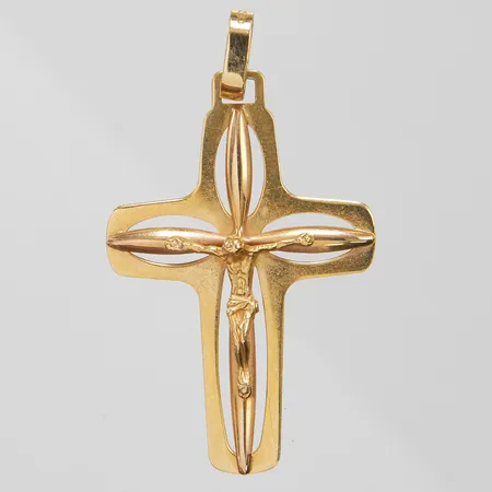 Hänge krucifix, längd 50mm, bredd 30mm, italienska stämplar, 18K Vikt: 4,8g Vikt: 4,8 g