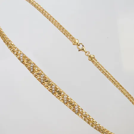 Collier med vita stenar, längd 46cm, bredd 5-10mm, italienska stämplar, 18K Vikt: 20,2g Vikt: 20,2 g