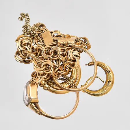 Diverse defekt guld, gravyrer, stenar, 18K Vikt: 27,8 g