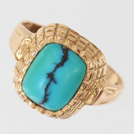 Ring med turkos sten stl:17 bredd 2,2-13mm 18K. Vikt: 3,2 g