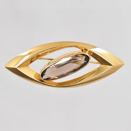 Brosch med rökfärgad sten 52x20mm, något sned nål, 18K Vikt: 4,8 g
