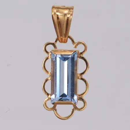 Hänge med ljusblå sten, längd 25mm, 18K Vikt: 1,5 g