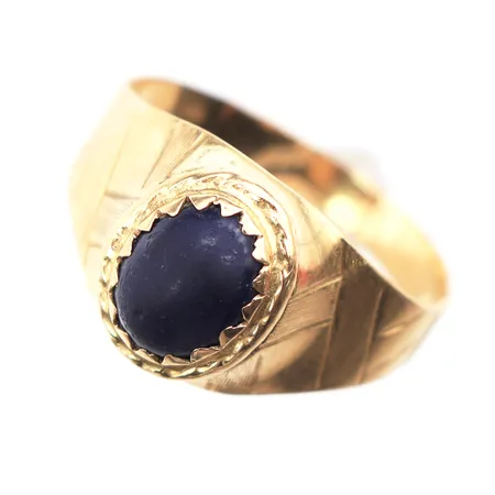 Ring med blå sten, stl:17, bredd:2,8-10,8mm, något ojämn 18K Vikt: 3 g