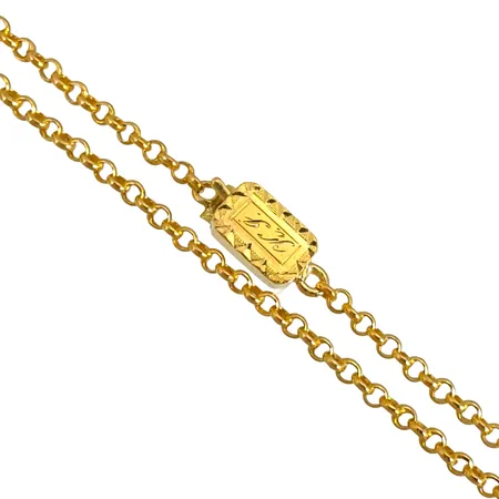 Antik Halskedja Ärtlänk 18K guld, Bernt Erlandsson Kristianstad 1874 (U5), längd 43,5 cm, bredd 2,5 mm, dekorerat lås med samtida monogram, lås 6x9,5 mm Vikt: 7,3 g