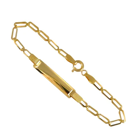 Armband med Bricka - barnmodell, 18K guld, ograverad, längd 13,0 cm, bredd 2 - 4,5 mm Vikt: 2 g