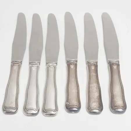 6 Knivar Georg Jensen, blad i stål, originallinda, 925/1000 silver Brv: 501,5g Vikt: 501,5 g