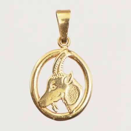 Hänge stenbock, längd 23mm inklusive ögla, bredd 13mm, GHA, 18K  Vikt: 1 g