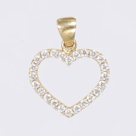 Hänge hjärta med vita stenar längd inkl ögla 15mm bredd 12mm 18K Vikt: 0,9 g