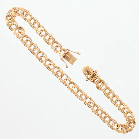 Armband Bismarck längd 19cm, bredd 5,7mm, Hildens Guldvaror, år 1963, skadat lås, 18K Vikt: 9,2 g