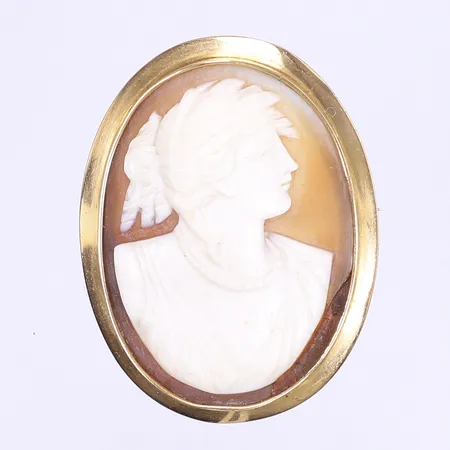 Brosch med camé 51x40mm, nål ej i guld, 18K Bruttovikt: 13g Vikt: 13 g