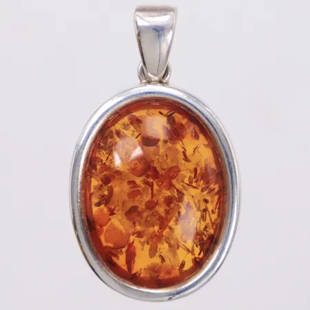 Hänge med orange sten, längd 42,6mm, bredd 24,2mm, silver 925/1000 Vikt: 8,8 g