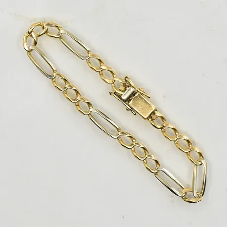 Armband Figaro, längd 18 cm, bredd 5 mm, gulguld/vitguld, ostämplad, 18K. Vikt: 10,2 g