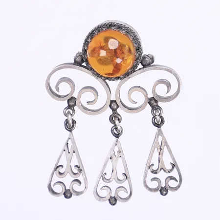 Brosch med bärnsten bredd 35mm längd 45mm silver 830/1000 Vikt: 11 g