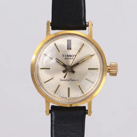 Damur Tissot Seastar, 18K, manuell, 22mm, plexiglas, nit- och redlighetsgravyr, svart läderband, inga tillbehör