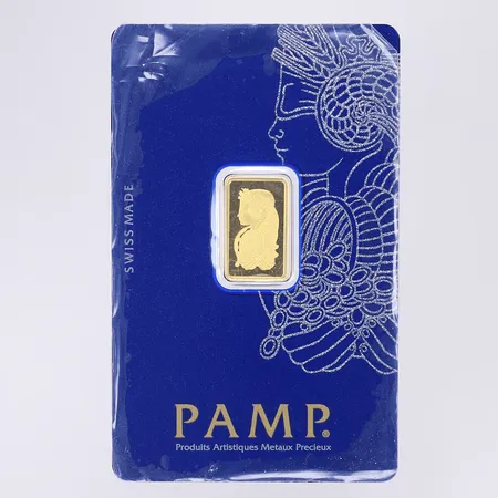 Guldtacka PAMP Suisse, Fine gold 999,9 serienr: C220998, plomberad, 24K 2,5g  