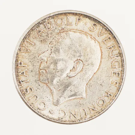 Mynt Gustaf VI Adolf Sveriges konung, 10 kr, år 1882-1972, Ø32mm, 830/1000 silver  Vikt: 18,1 g