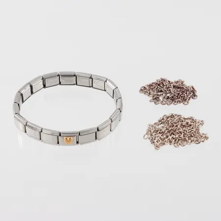 Collier 2 st Silver 925/1000,längd ca 42-45 cm + armband rostfritt. Vikt: 17,1 g