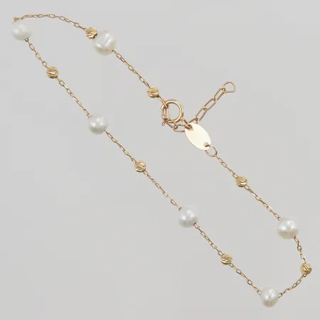 Armband 17,5-19,5cm, pärlor ca 4mm, 18K 1,6g.