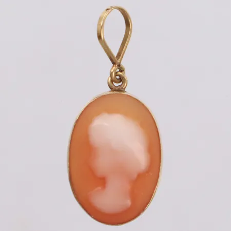 Hänge med camé, längd 23,8mm, bredd 10,5mm, ostämplad, 14K Vikt: 0,9 g