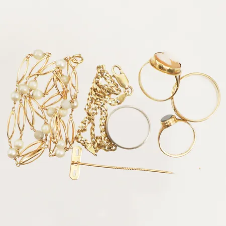 Diverse guld, pärlor, stenar, Camé, skadat, defekt, gravyr, 18K Bruttovikt 29,8g