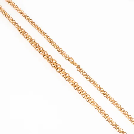 Collier X-länk i 18K guld. Det är 44 cm långt, 5 - 6,5 mm brett och väger 13,5g. Stämplad ÄSA, 18K, kattfot. Springring. Ojämnheter.