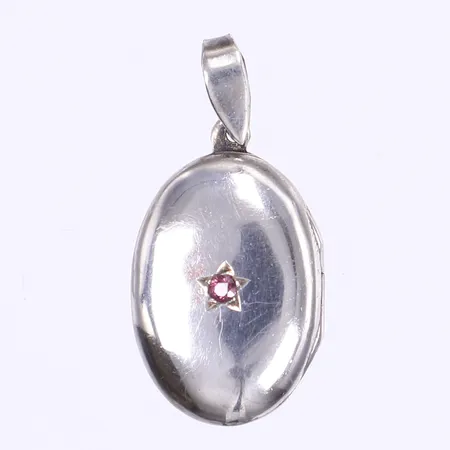 Hänge medaljong med lila sten längd inkl ögla 35mm bredd 18mm silver 925/1000 Vikt: 4,7 g