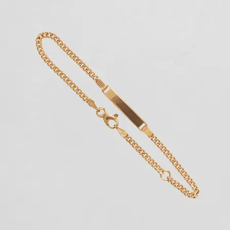 Armband med bricka, längd ca 13,5+16cm, bredd 2-3,5mm, 18K Vikt: 2,4 g