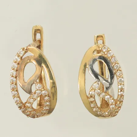 Ett par örhängen tvåfärgade med vita stenar 16x9mm, 14K Vikt: 2,6 g