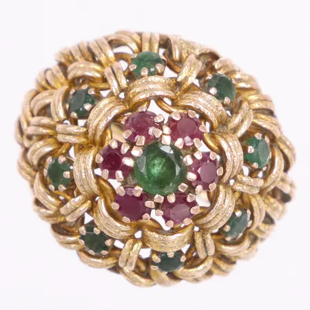 Ring rubiner & smaragder, stl 17, bredd 2,7-21mm, 14K  Vikt: 9,4 g