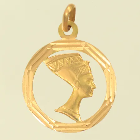 Hänge Nefertiti, längd 27mm inkl ögla, bredd 19mm, 18K, 2,2g Vikt: 2,2 g