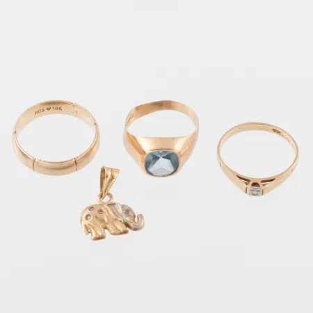 Ringar 3 st 18k,slitage,stenar,defekt hänge 18k. Vikt: 11 g