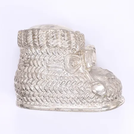 Sparbössa barnsko 10x7x6cm oädel metall silver pläterad