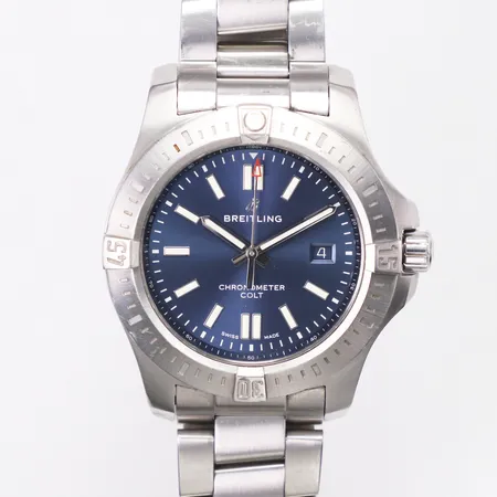 Herrur Breitling Colt, stål, automatisk, Ø44mm, ref: A17388, serienr: 7015897, safirglas, datum, viklås, repig, inga tillbehör