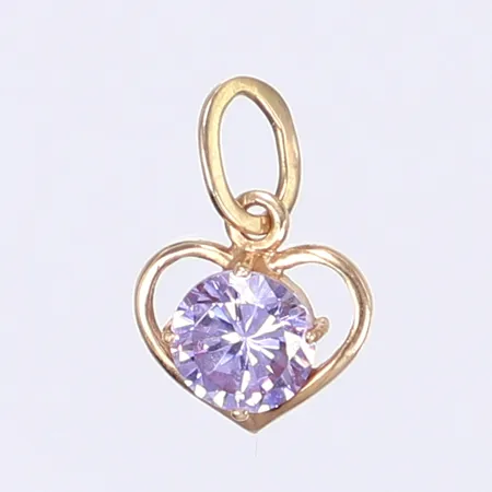 Hänge hjärta med lila sten längd inkl ögla 18mm bredd 12mm 14K Bruttovikt:1,2g Vikt: 1,2 g