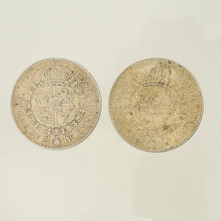 2 st 2-kronor, Silver 800/1000, 29,9g Vikt: 30 g