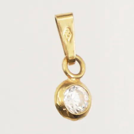 Hänge med vit sten, längd 14,5mm inklusive ögla, bredd 5,8mm, 18K  Vikt: 0,5 g